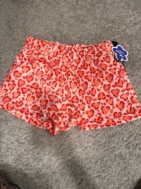 Plush Heart Print Lounge Shorts - Pink & Red- small- nwt